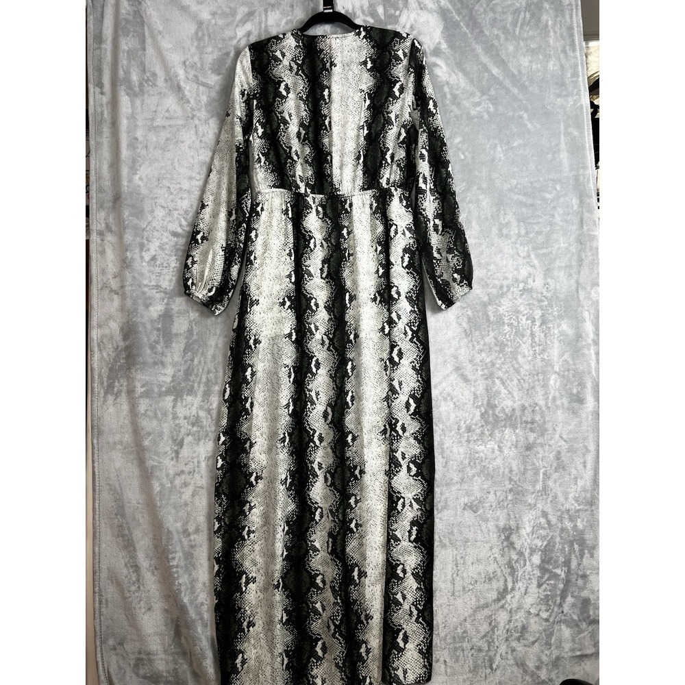 Buddy Love Snakeskin Print Maxi Dress Grey Black V-Neck Long Sleeve Slit Large - Picture 12 of 16